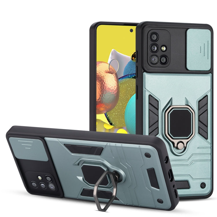 For Samsung Galaxy A71 Warrior Armor Sliding Camera Cover Design TPU + PC Shockproof Case with Ring Holder