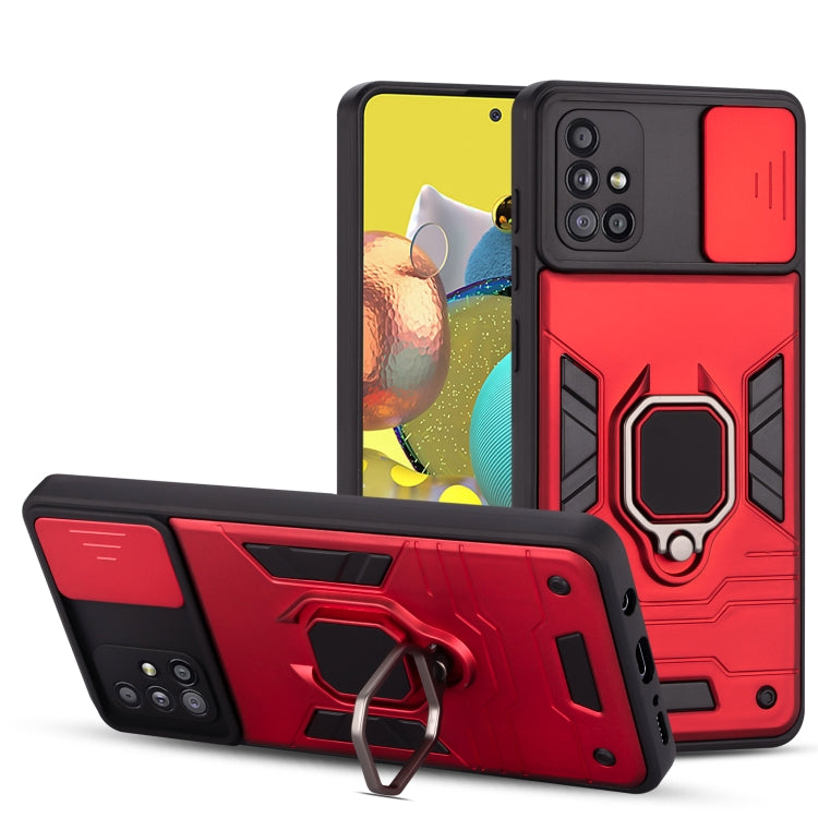 For Samsung Galaxy A71 Warrior Armor Sliding Camera Cover Design TPU + PC Shockproof Case with Ring Holder