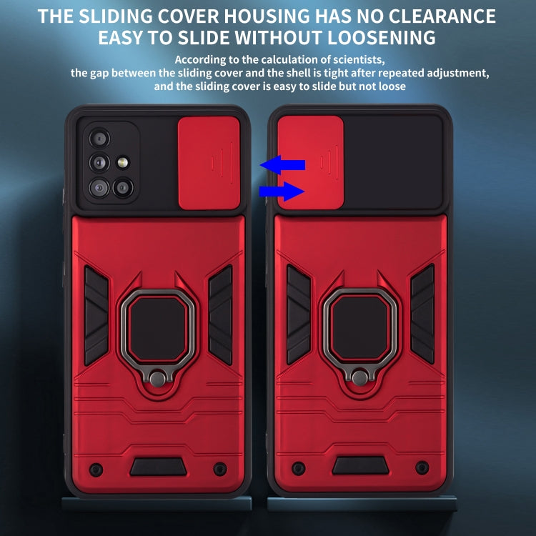 For Samsung Galaxy A71 Warrior Armor Sliding Camera Cover Design TPU + PC Shockproof Case with Ring Holder