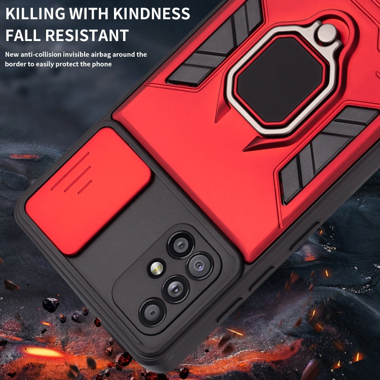 For Samsung Galaxy A71 Warrior Armor Sliding Camera Cover Design TPU + PC Shockproof Case with Ring Holder
