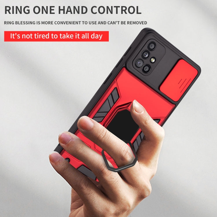 For Samsung Galaxy A71 Warrior Armor Sliding Camera Cover Design TPU + PC Shockproof Case with Ring Holder