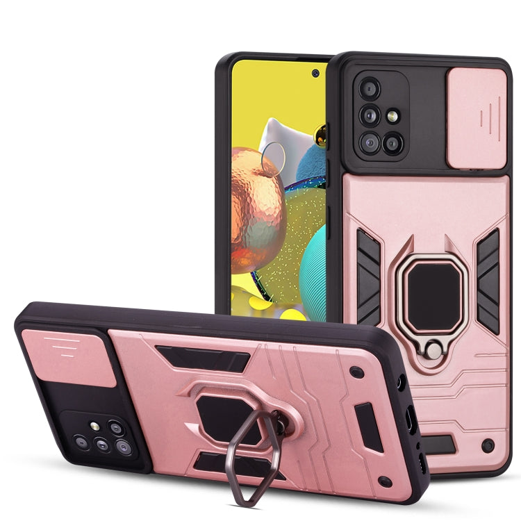 For Samsung Galaxy A71 Warrior Armor Sliding Camera Cover Design TPU + PC Shockproof Case with Ring Holder