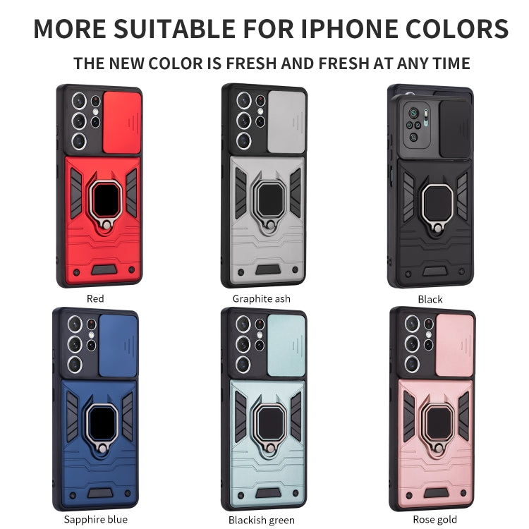 For Samsung Galaxy S21 5G Warrior Armor Sliding Camera Cover Design TPU + PC Shockproof Case with Ring Holder
