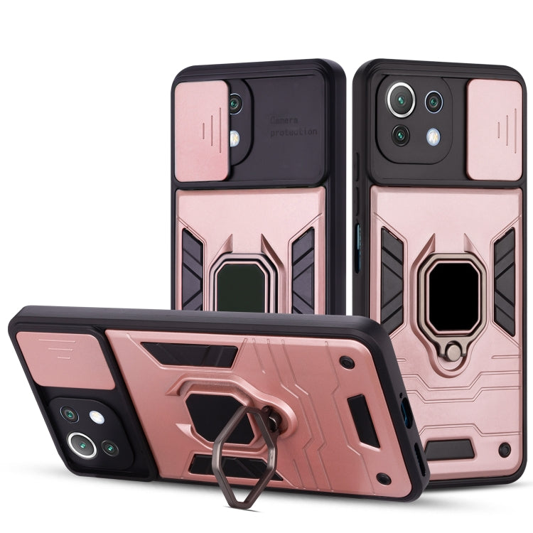 For Xiaomi Mi 11 Lite Warrior Armor Sliding Camera Cover Design TPU + PC Shockproof Case with Ring Holder