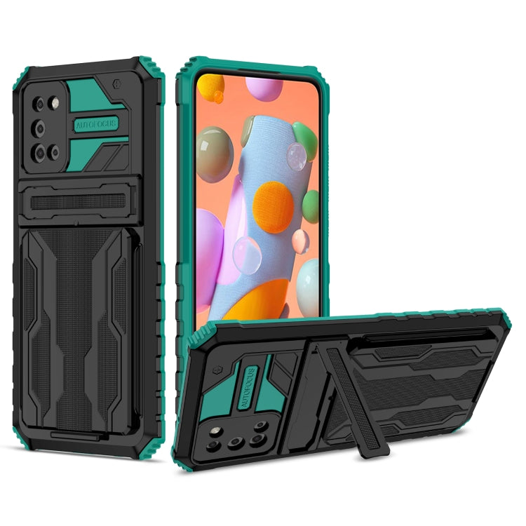 For Samsung Galaxy A02s US Version Armor Card PC + TPU Shockproof Case with Card Slot & Invisible Holder