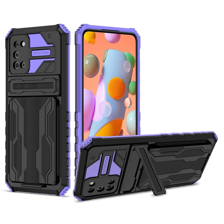 For Samsung Galaxy A02s US Version Armor Card PC + TPU Shockproof Case with Card Slot & Invisible Holder