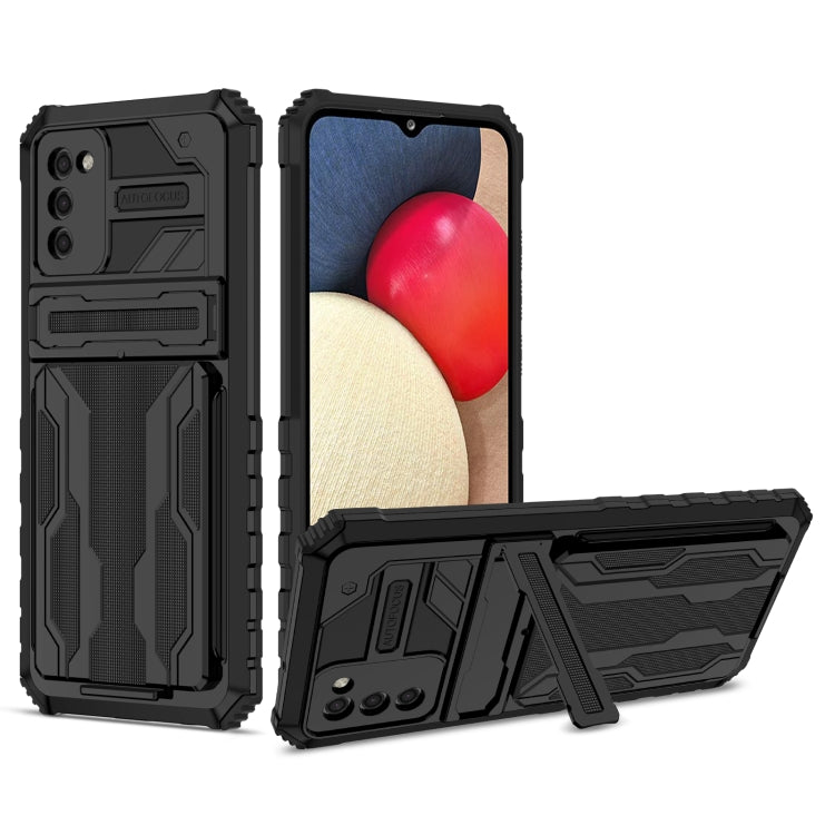 For Samsung Galaxy A02s EU Version Armor Card PC + TPU Shockproof Case with Card Slot & Invisible Holder