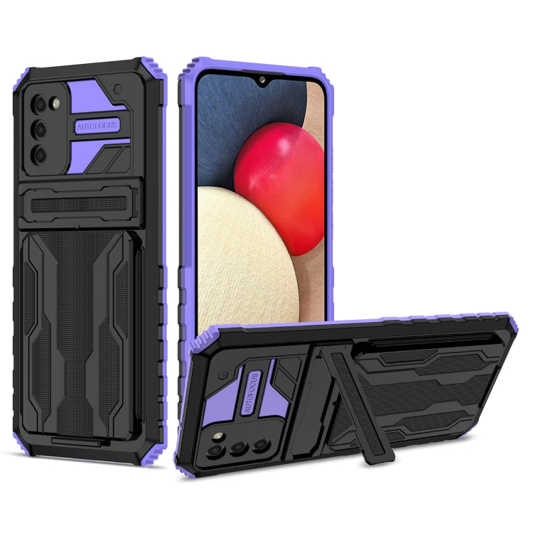 For Samsung Galaxy A02s EU Version Armor Card PC + TPU Shockproof Case with Card Slot & Invisible Holder