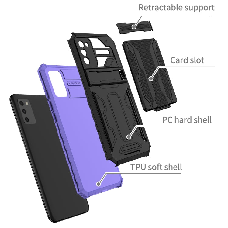 For Samsung Galaxy A02s EU Version Armor Card PC + TPU Shockproof Case with Card Slot & Invisible Holder