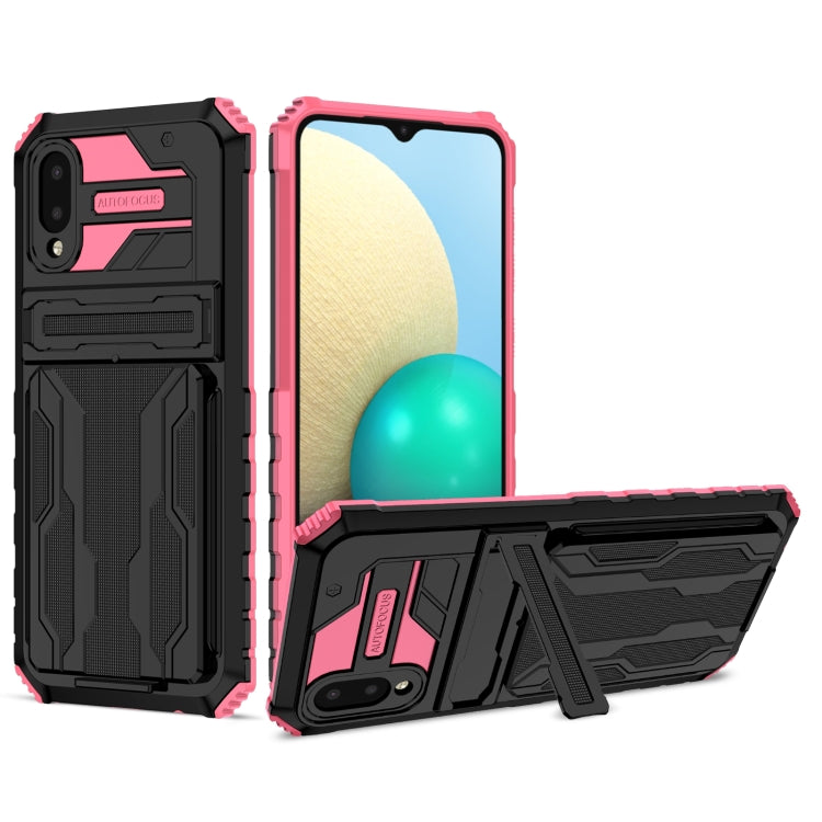 For Samsung Galaxy A02 Armor Card PC + TPU Shockproof Case with Card Slot & Invisible Holder