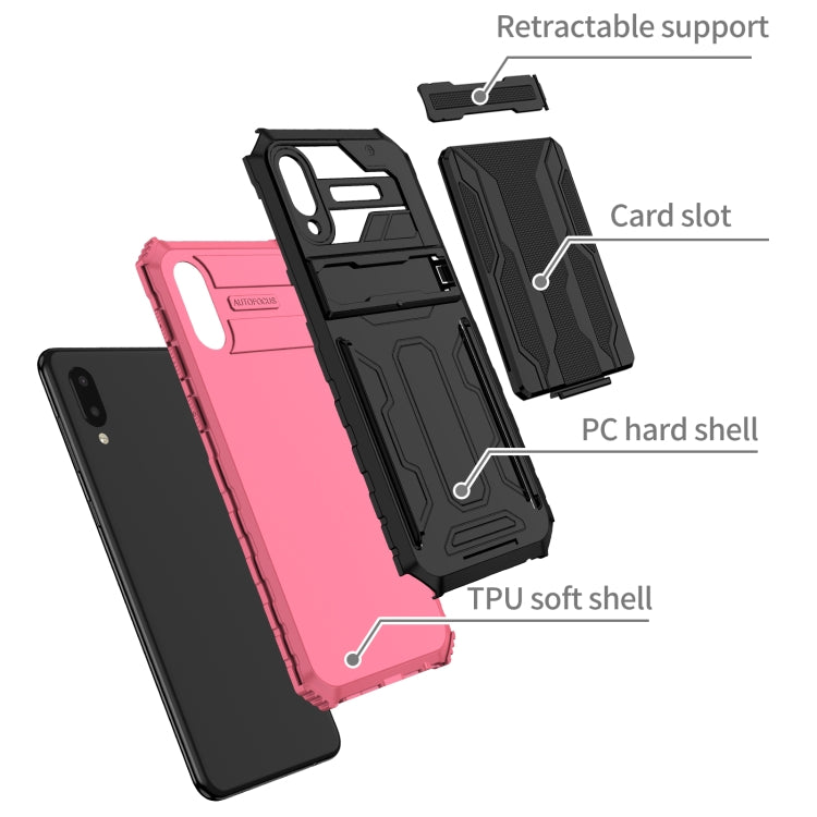 For Samsung Galaxy A02 Armor Card PC + TPU Shockproof Case with Card Slot & Invisible Holder