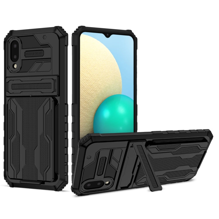 For Samsung Galaxy A02 Armor Card PC + TPU Shockproof Case with Card Slot & Invisible Holder