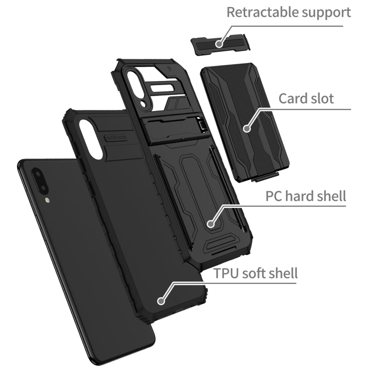 For Samsung Galaxy A02 Armor Card PC + TPU Shockproof Case with Card Slot & Invisible Holder