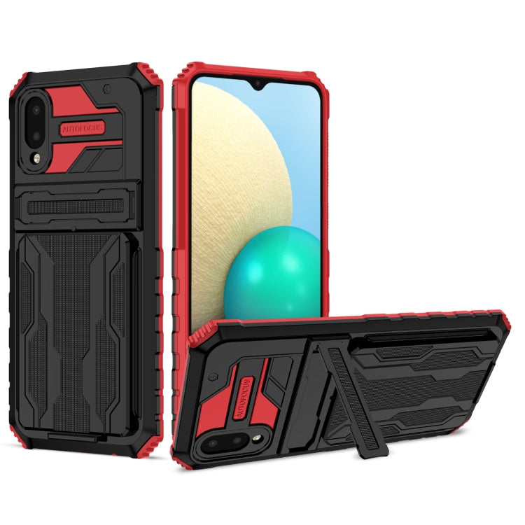 For Samsung Galaxy A02 Armor Card PC + TPU Shockproof Case with Card Slot & Invisible Holder