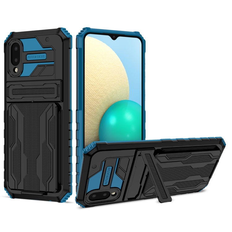 For Samsung Galaxy A02 Armor Card PC + TPU Shockproof Case with Card Slot & Invisible Holder