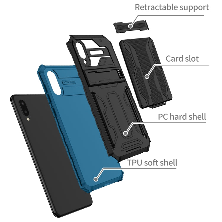 For Samsung Galaxy A02 Armor Card PC + TPU Shockproof Case with Card Slot & Invisible Holder