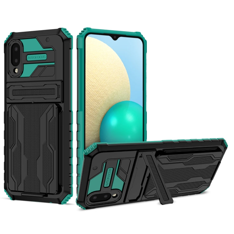 For Samsung Galaxy A02 Armor Card PC + TPU Shockproof Case with Card Slot & Invisible Holder