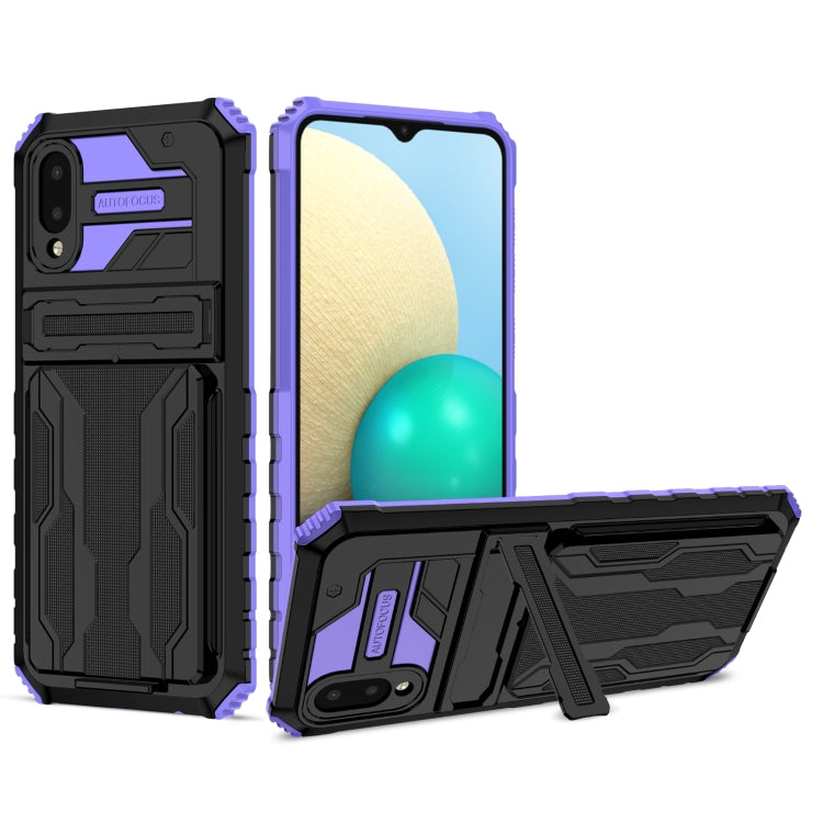 For Samsung Galaxy A02 Armor Card PC + TPU Shockproof Case with Card Slot & Invisible Holder