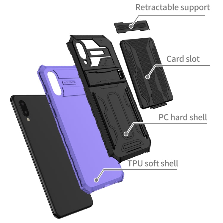 For Samsung Galaxy A02 Armor Card PC + TPU Shockproof Case with Card Slot & Invisible Holder