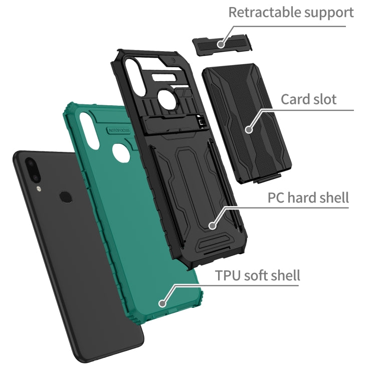 For Samsung Galaxy A10s Armor Card PC + TPU Shockproof Case with Card Slot & Invisible Holder