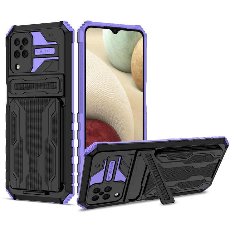For Samsung Galaxy A12 5G Armor Card PC + TPU Shockproof Case with Card Slot & Invisible Holder
