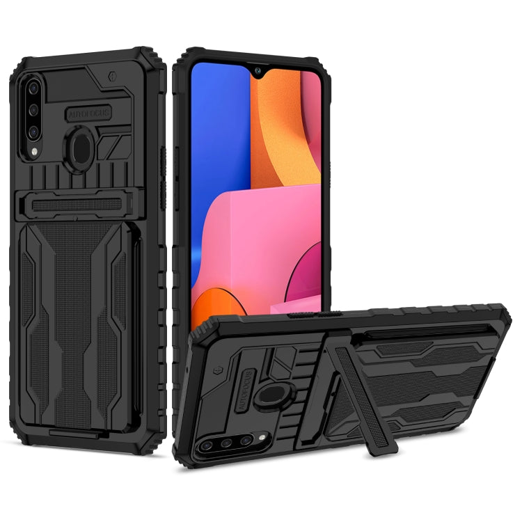 For Samsung Galaxy A20s Armor Card PC + TPU Shockproof Case with Card Slot & Invisible Holder