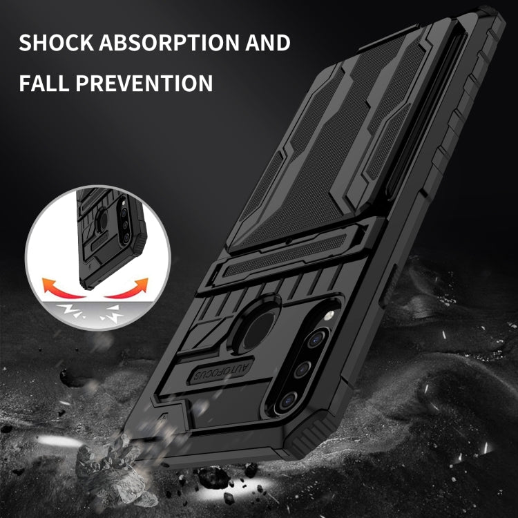 For Samsung Galaxy A20s Armor Card PC + TPU Shockproof Case with Card Slot & Invisible Holder