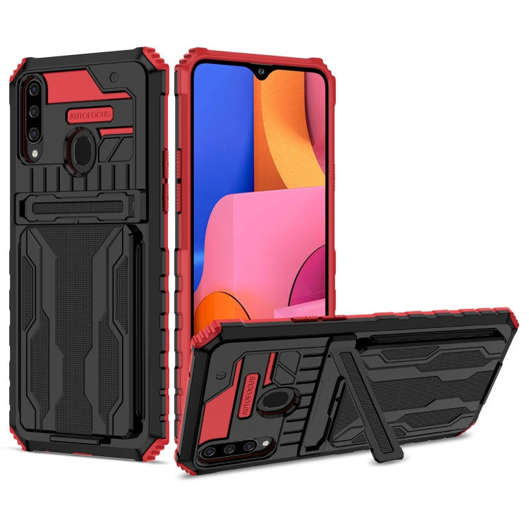 For Samsung Galaxy A20s Armor Card PC + TPU Shockproof Case with Card Slot & Invisible Holder