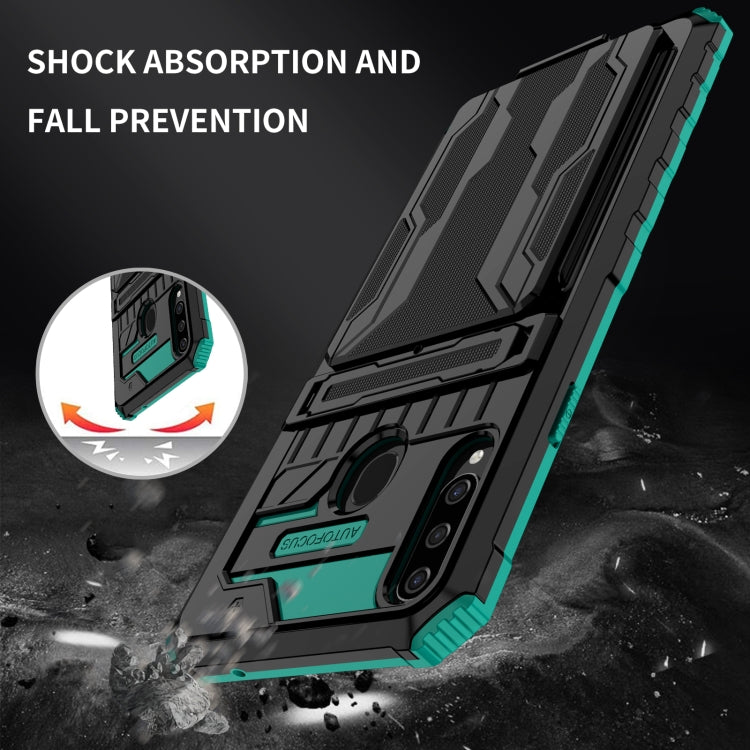 For Samsung Galaxy A20s Armor Card PC + TPU Shockproof Case with Card Slot & Invisible Holder