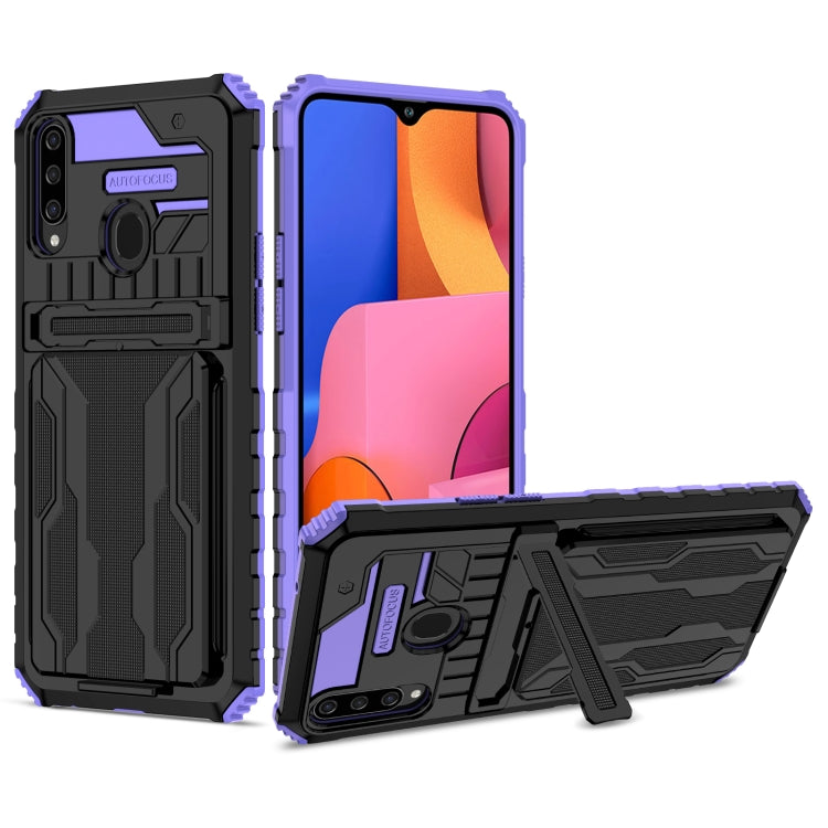 For Samsung Galaxy A20s Armor Card PC + TPU Shockproof Case with Card Slot & Invisible Holder