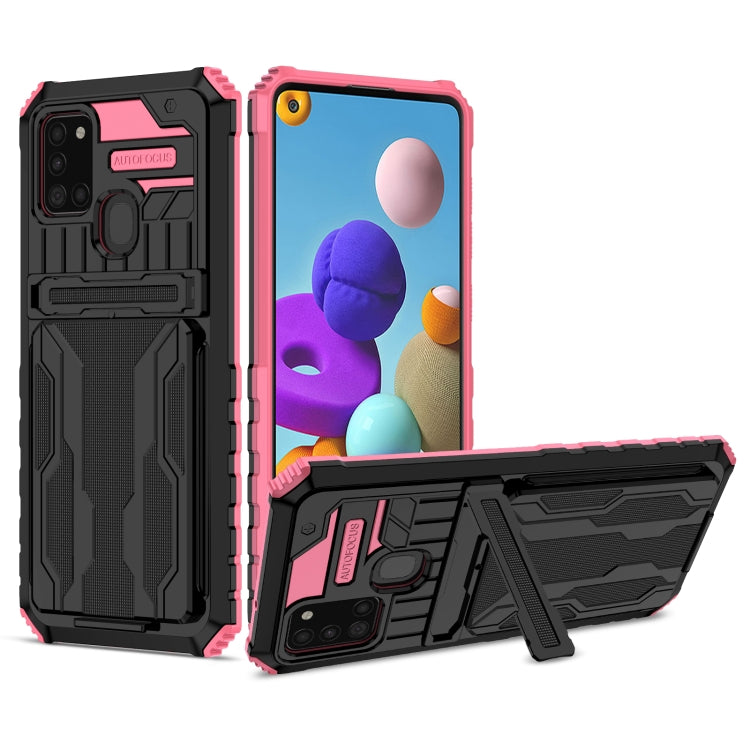 For Samsung Galaxy A21s Armor Card PC + TPU Shockproof Case with Card Slot & Invisible Holder