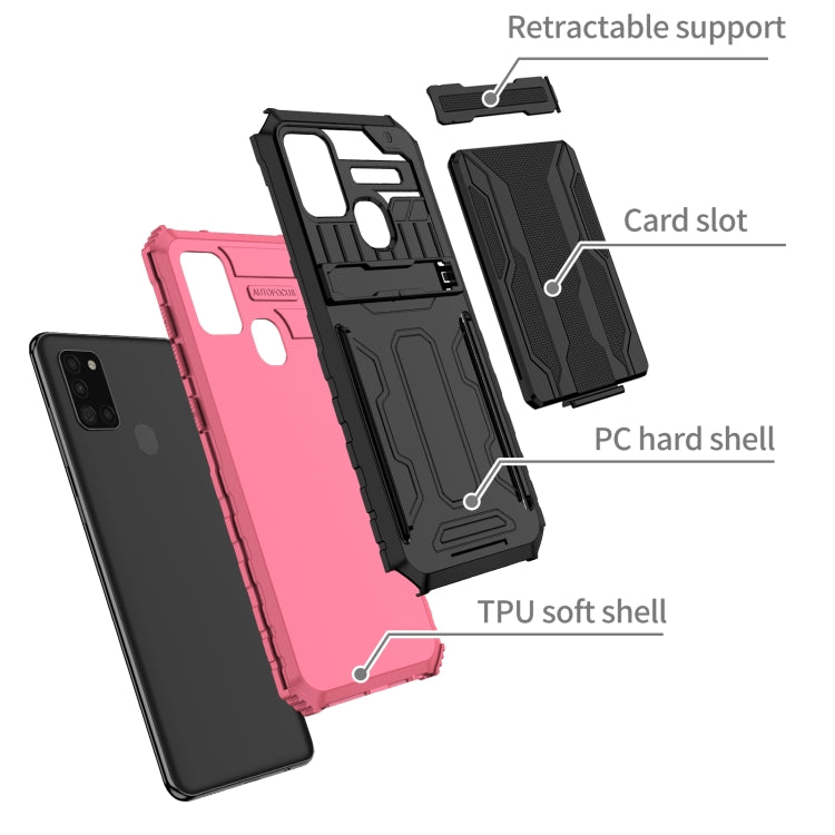 For Samsung Galaxy A21s Armor Card PC + TPU Shockproof Case with Card Slot & Invisible Holder