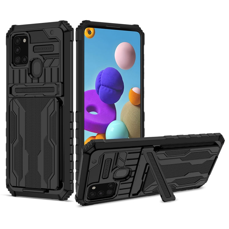 For Samsung Galaxy A21s Armor Card PC + TPU Shockproof Case with Card Slot & Invisible Holder