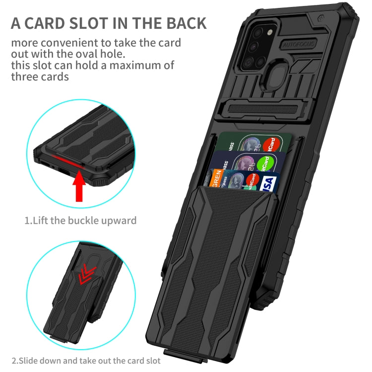 For Samsung Galaxy A21s Armor Card PC + TPU Shockproof Case with Card Slot & Invisible Holder