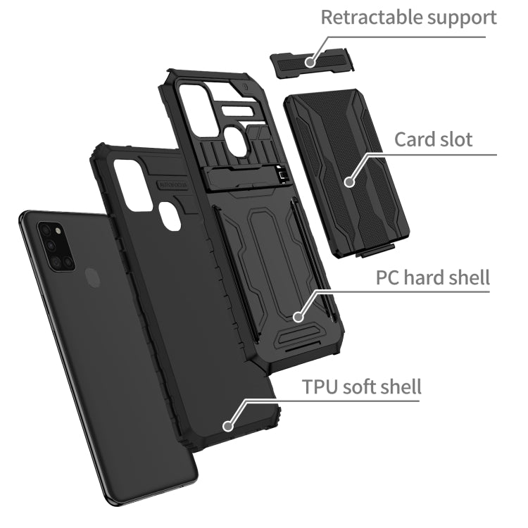 For Samsung Galaxy A21s Armor Card PC + TPU Shockproof Case with Card Slot & Invisible Holder
