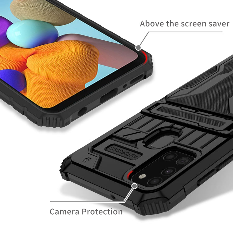 For Samsung Galaxy A21s Armor Card PC + TPU Shockproof Case with Card Slot & Invisible Holder