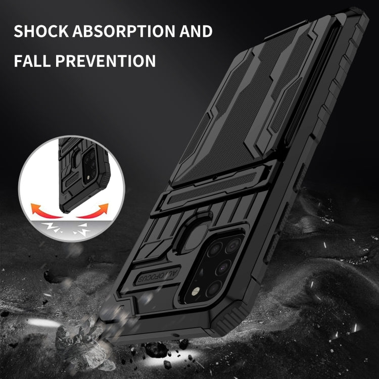 For Samsung Galaxy A21s Armor Card PC + TPU Shockproof Case with Card Slot & Invisible Holder