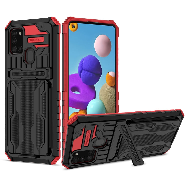 For Samsung Galaxy A21s Armor Card PC + TPU Shockproof Case with Card Slot & Invisible Holder