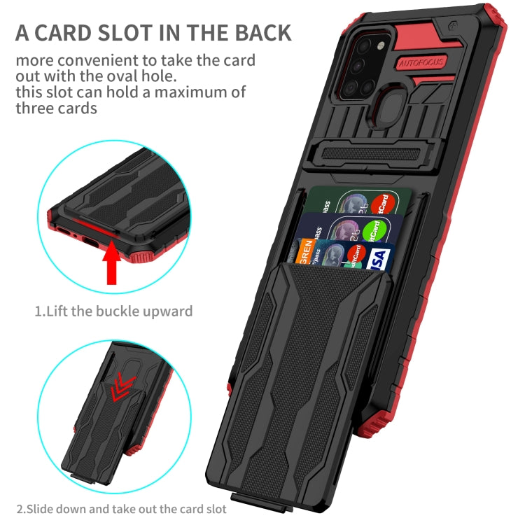 For Samsung Galaxy A21s Armor Card PC + TPU Shockproof Case with Card Slot & Invisible Holder