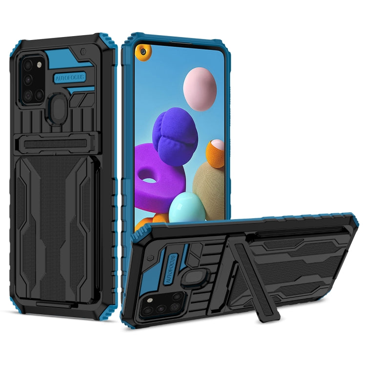 For Samsung Galaxy A21s Armor Card PC + TPU Shockproof Case with Card Slot & Invisible Holder