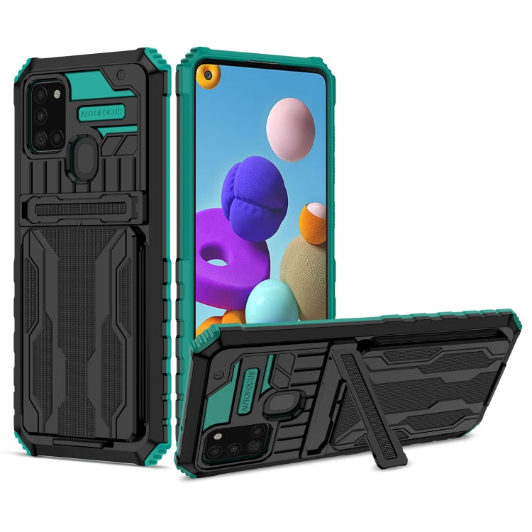 For Samsung Galaxy A21s Armor Card PC + TPU Shockproof Case with Card Slot & Invisible Holder