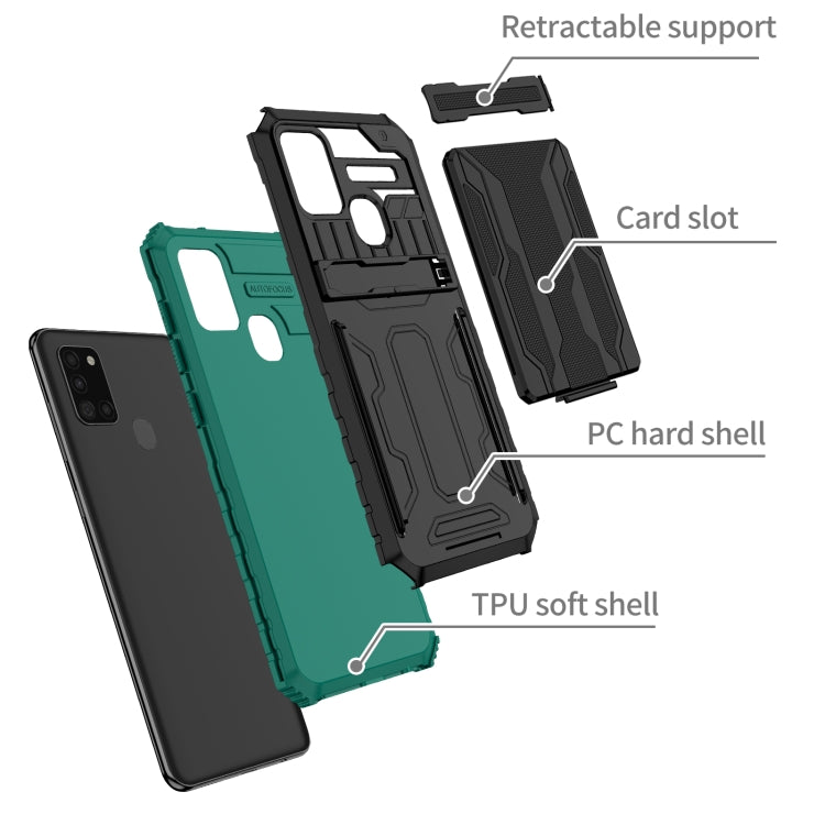 For Samsung Galaxy A21s Armor Card PC + TPU Shockproof Case with Card Slot & Invisible Holder