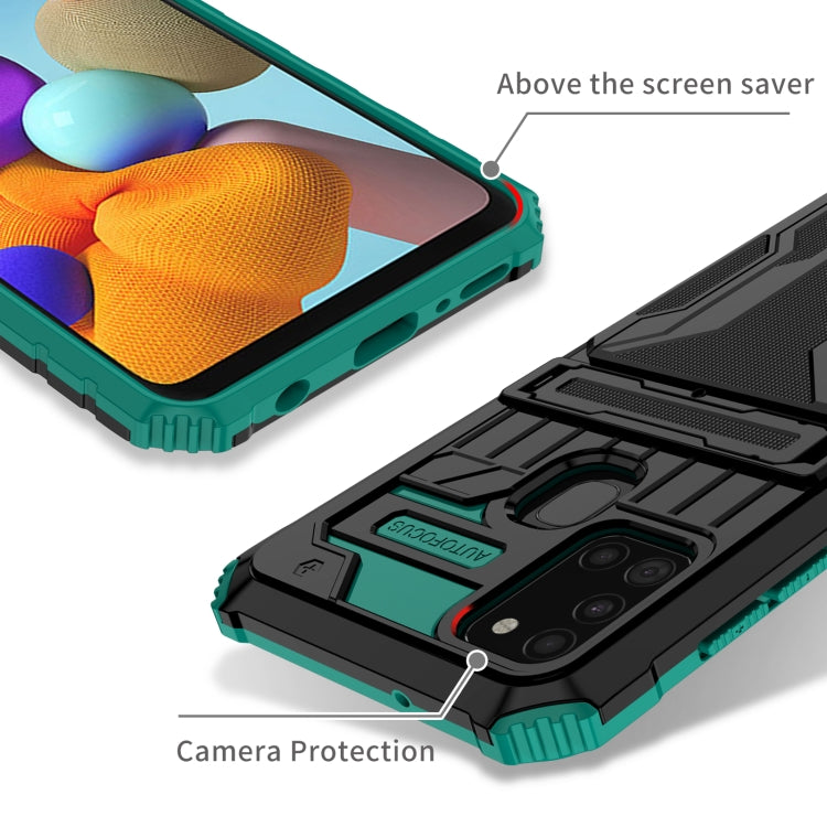 For Samsung Galaxy A21s Armor Card PC + TPU Shockproof Case with Card Slot & Invisible Holder