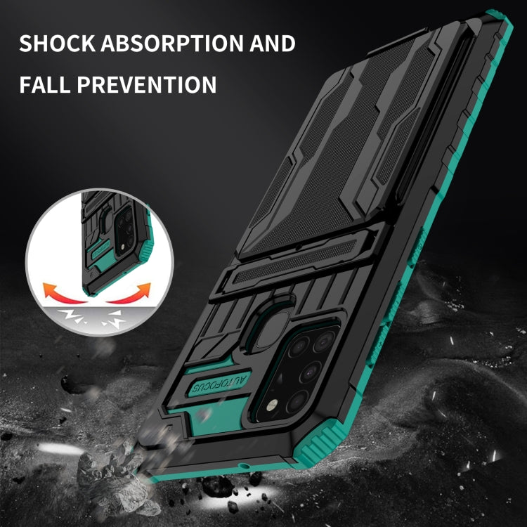For Samsung Galaxy A21s Armor Card PC + TPU Shockproof Case with Card Slot & Invisible Holder