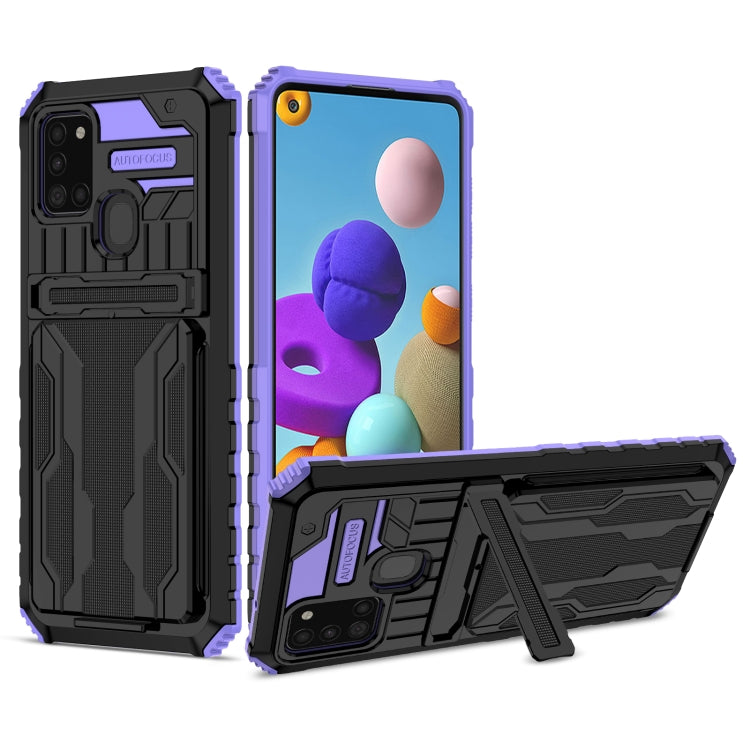 For Samsung Galaxy A21s Armor Card PC + TPU Shockproof Case with Card Slot & Invisible Holder