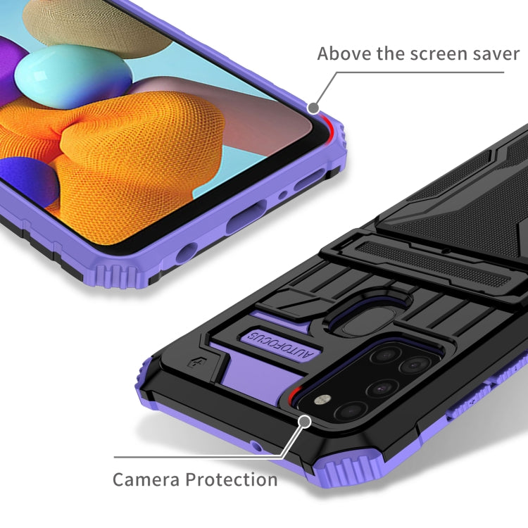 For Samsung Galaxy A21s Armor Card PC + TPU Shockproof Case with Card Slot & Invisible Holder