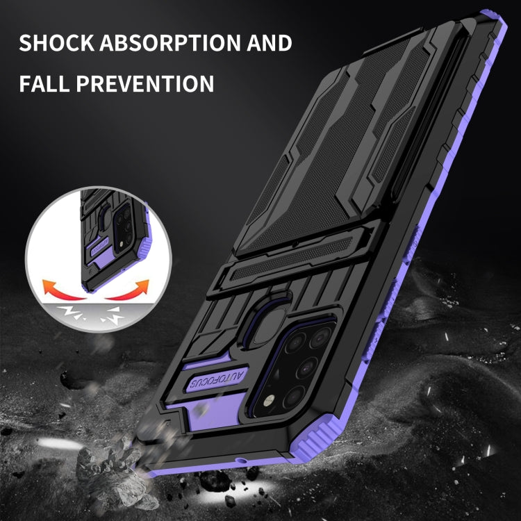 For Samsung Galaxy A21s Armor Card PC + TPU Shockproof Case with Card Slot & Invisible Holder