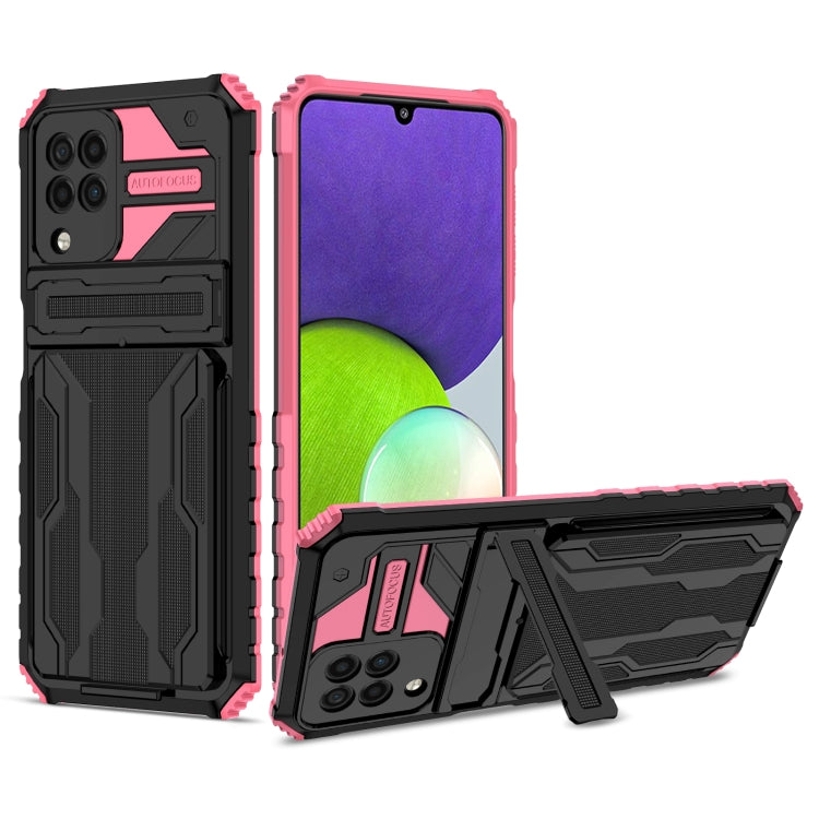 For Samsung Galaxy A22 4G Armor Card PC + TPU Shockproof Case with Card Slot & Invisible Holder