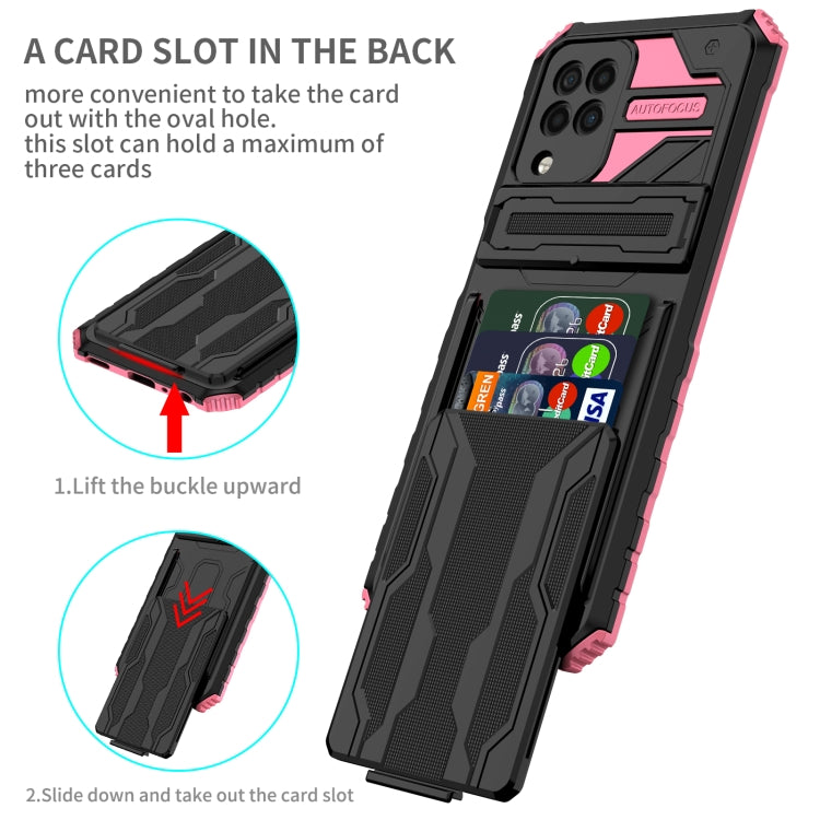 For Samsung Galaxy A22 4G Armor Card PC + TPU Shockproof Case with Card Slot & Invisible Holder