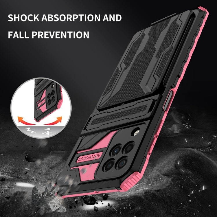 For Samsung Galaxy A22 4G Armor Card PC + TPU Shockproof Case with Card Slot & Invisible Holder